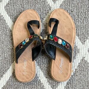 Size 8 Forever Comfort Black Sandals with Decorative Embellishments NWOT